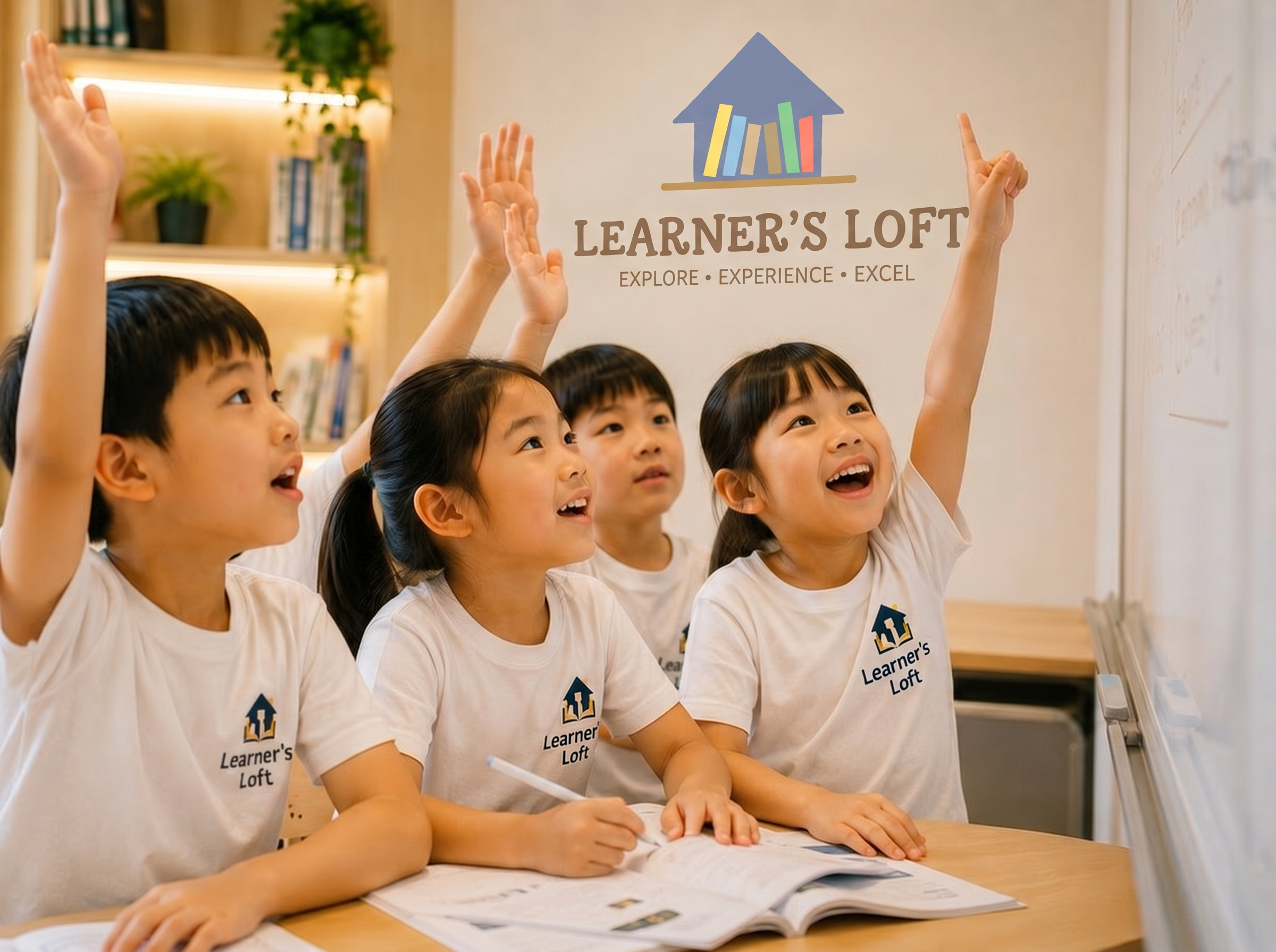 Happy, engaged students raising their hands at Learner's Loft Academy