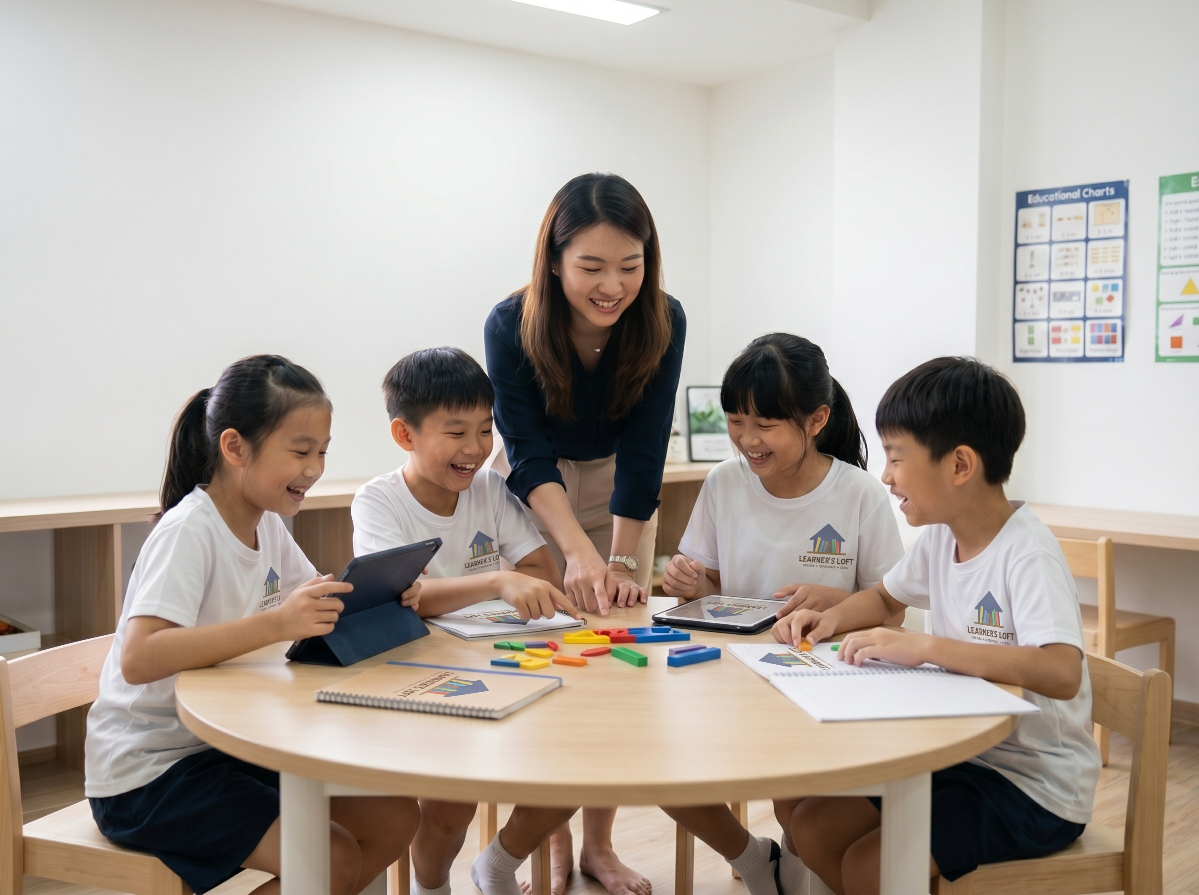 Children learning together in a small group at Learner's Loft Academy